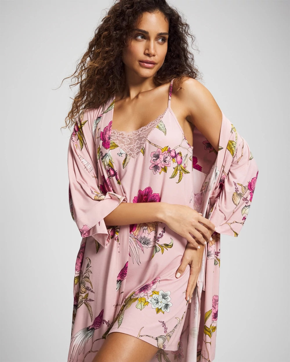 Soma / Kimono Short Robe FEATHERED FANCY PINK