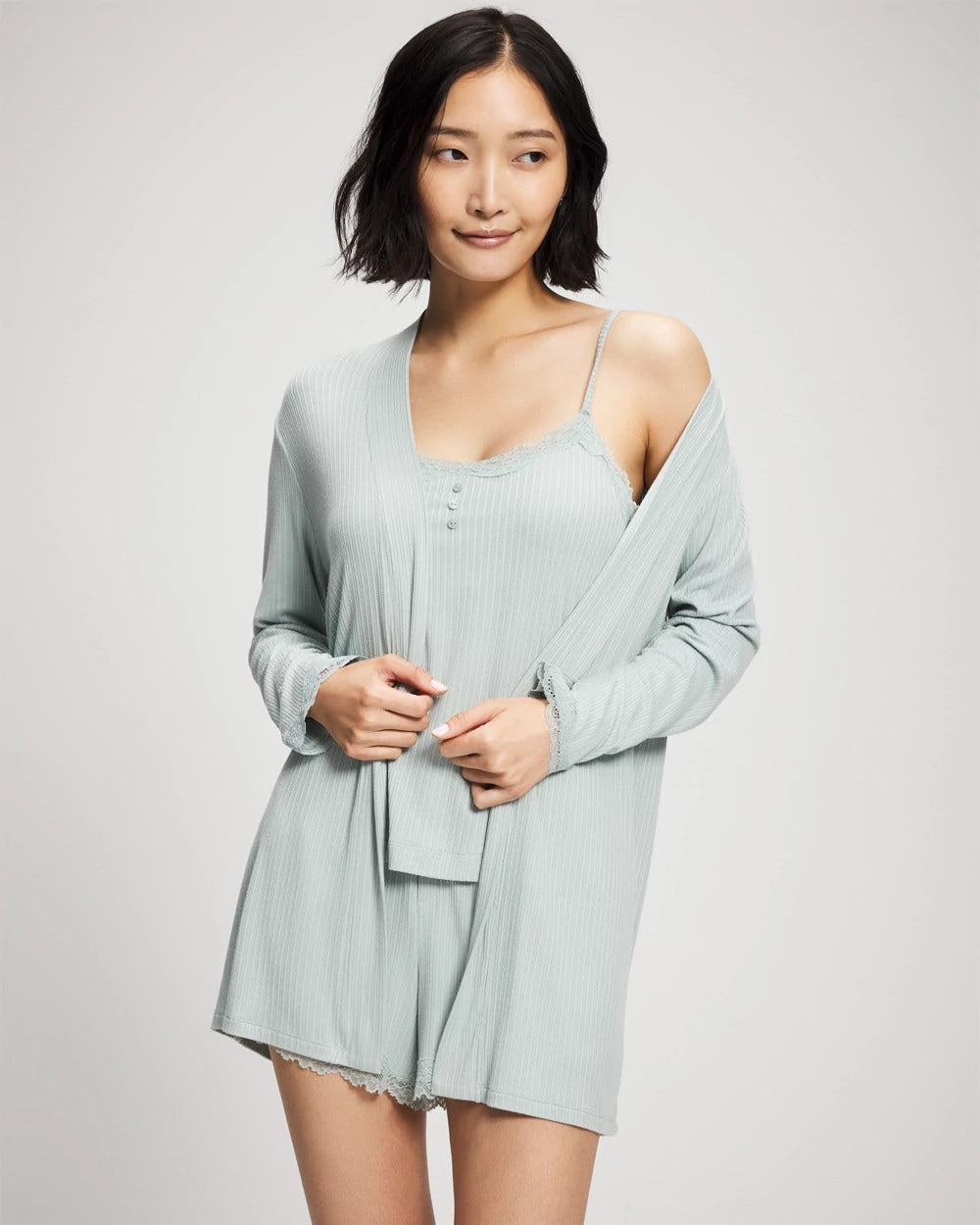 Soma / Pointelle Pajama Cardi GREEN MIST