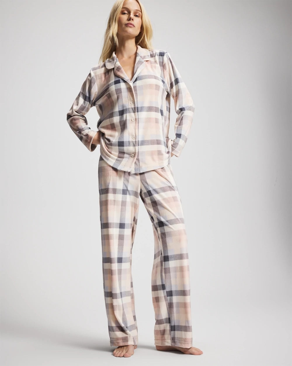 Soma / Long Sleeve Pajama Set PRISM PLAID GRAY