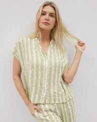 Soma / Mandarin Collar Short Sleeve Pajama Top CHILL STRIPE CHAMPAGNE