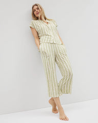 Soma / Mandarin Collar Short Sleeve Pajama Top CHILL STRIPE CHAMPAGNE