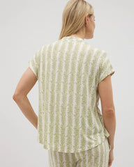 Soma / Mandarin Collar Short Sleeve Pajama Top CHILL STRIPE CHAMPAGNE
