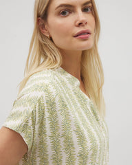 Soma / Mandarin Collar Short Sleeve Pajama Top CHILL STRIPE CHAMPAGNE