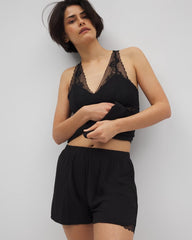 Soma / Lace Trim Pajama Shorts BLACK