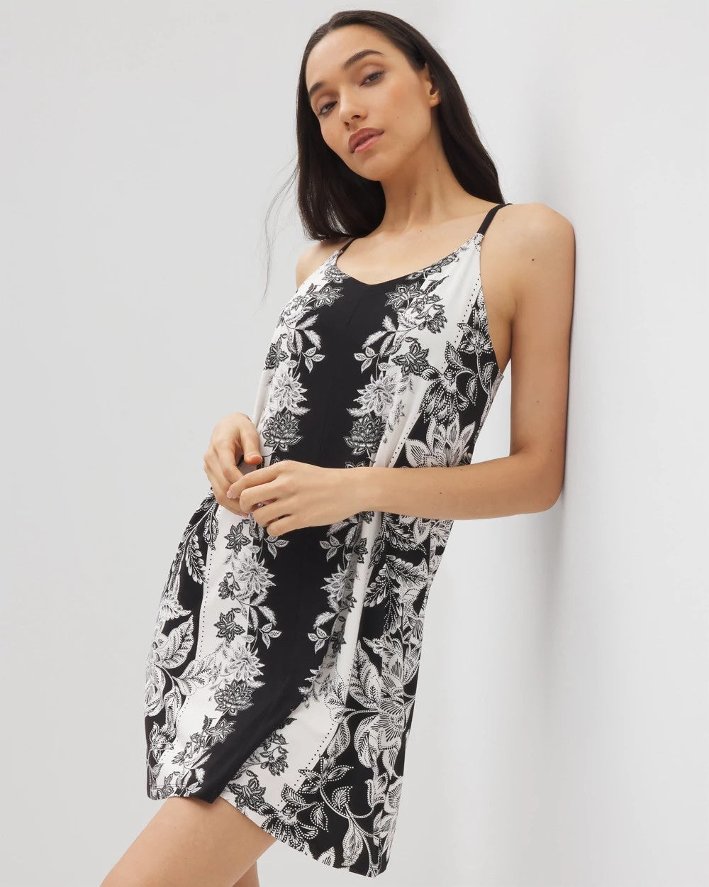 Soma / Flyaway Chemise STAMPED FLORAL SCARF BLK