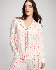 Soma / Cool Nights Long Sleeve Notch Collar with Piped Placket Pajama Top COQUETTE VALENTINE CHAMP