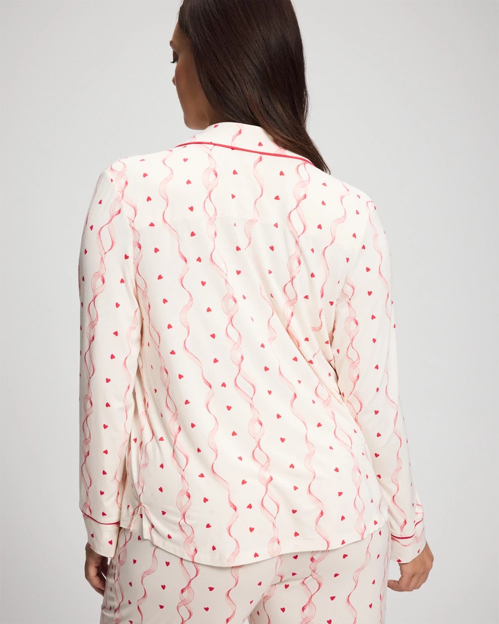Soma / Cool Nights Long Sleeve Notch Collar with Piped Placket Pajama Top COQUETTE VALENTINE CHAMP