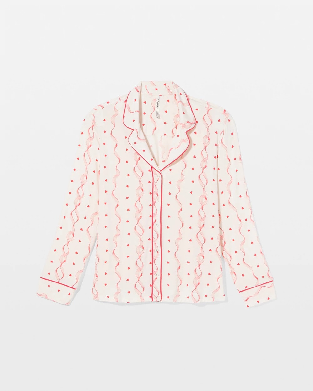 Soma / Cool Nights Long Sleeve Notch Collar with Piped Placket Pajama Top COQUETTE VALENTINE CHAMP