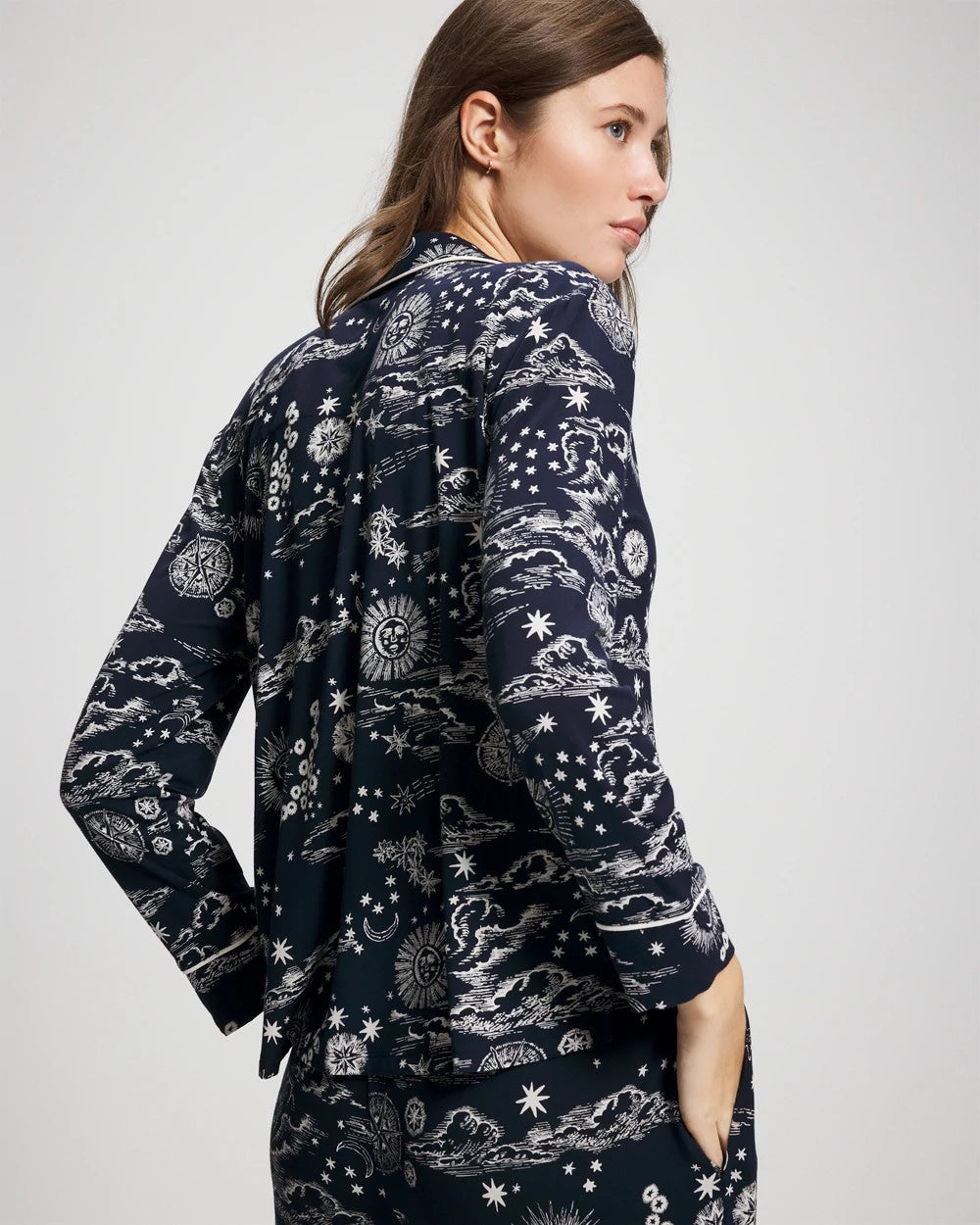 Soma / Cool Nights Long Sleeve Notch Collar with Piped Placket Pajama Top COSMIC BALLET NAVY
