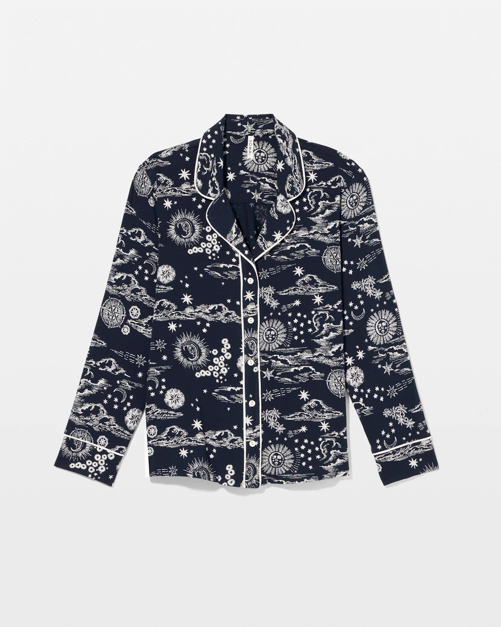 Soma / Cool Nights Long Sleeve Notch Collar with Piped Placket Pajama Top COSMIC BALLET NAVY