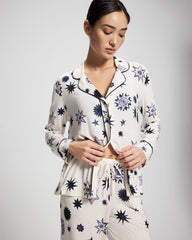 Soma / Cool Nights Long Sleeve Notch Collar with Piped Placket Pajama Top CELESTIAL CHARMS CHAMP