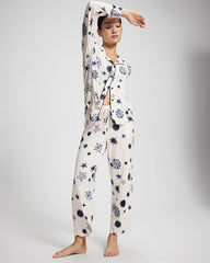 Soma / Cool Nights Long Sleeve Notch Collar with Piped Placket Pajama Top CELESTIAL CHARMS CHAMP