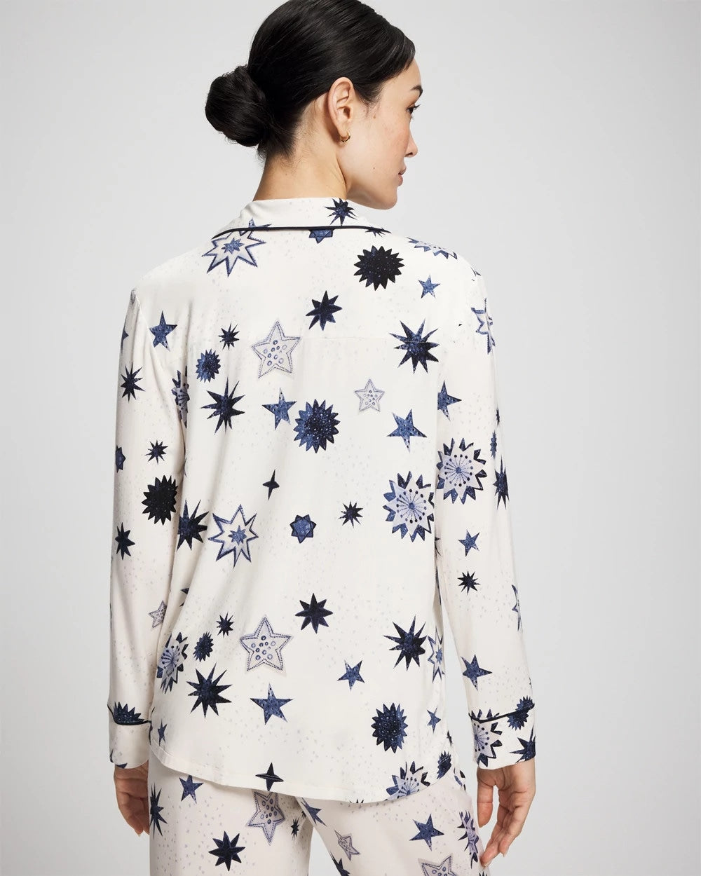 Soma / Cool Nights Long Sleeve Notch Collar with Piped Placket Pajama Top CELESTIAL CHARMS CHAMP