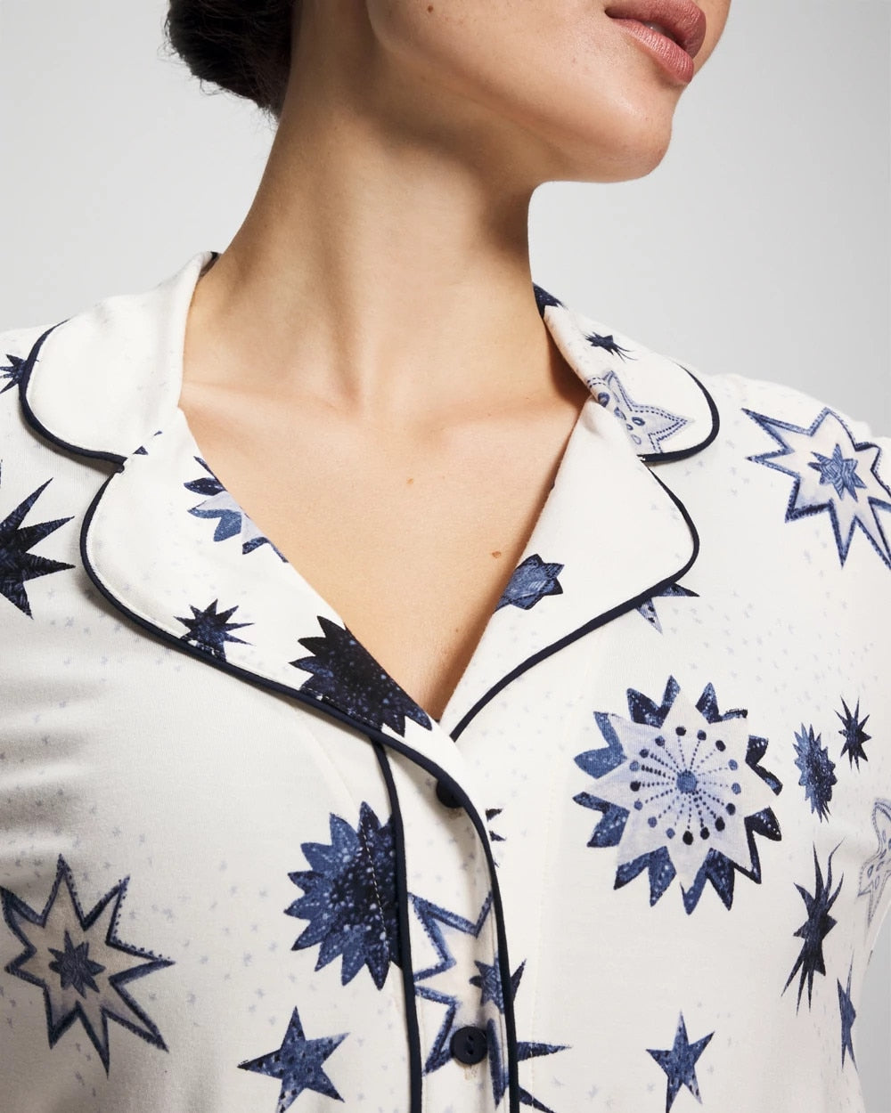 Soma / Cool Nights Long Sleeve Notch Collar with Piped Placket Pajama Top CELESTIAL CHARMS CHAMP