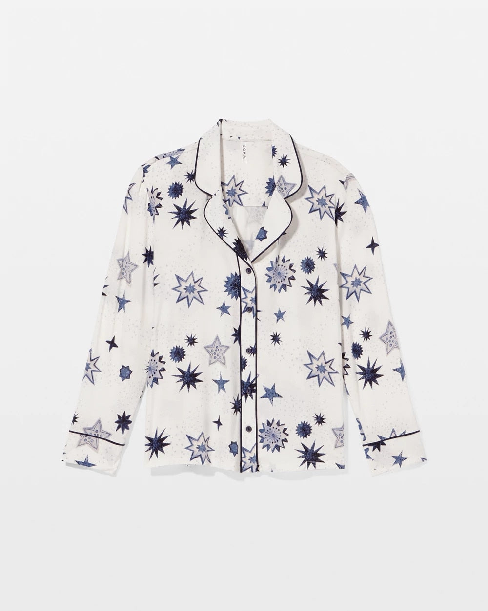 Soma / Cool Nights Long Sleeve Notch Collar with Piped Placket Pajama Top CELESTIAL CHARMS CHAMP