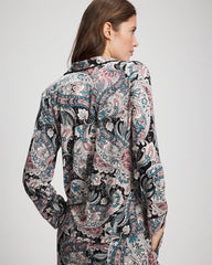 Soma / Cool Nights Long Sleeve Notch Collar with Piped Placket Pajama Top REGAL PAISLEY BLACK