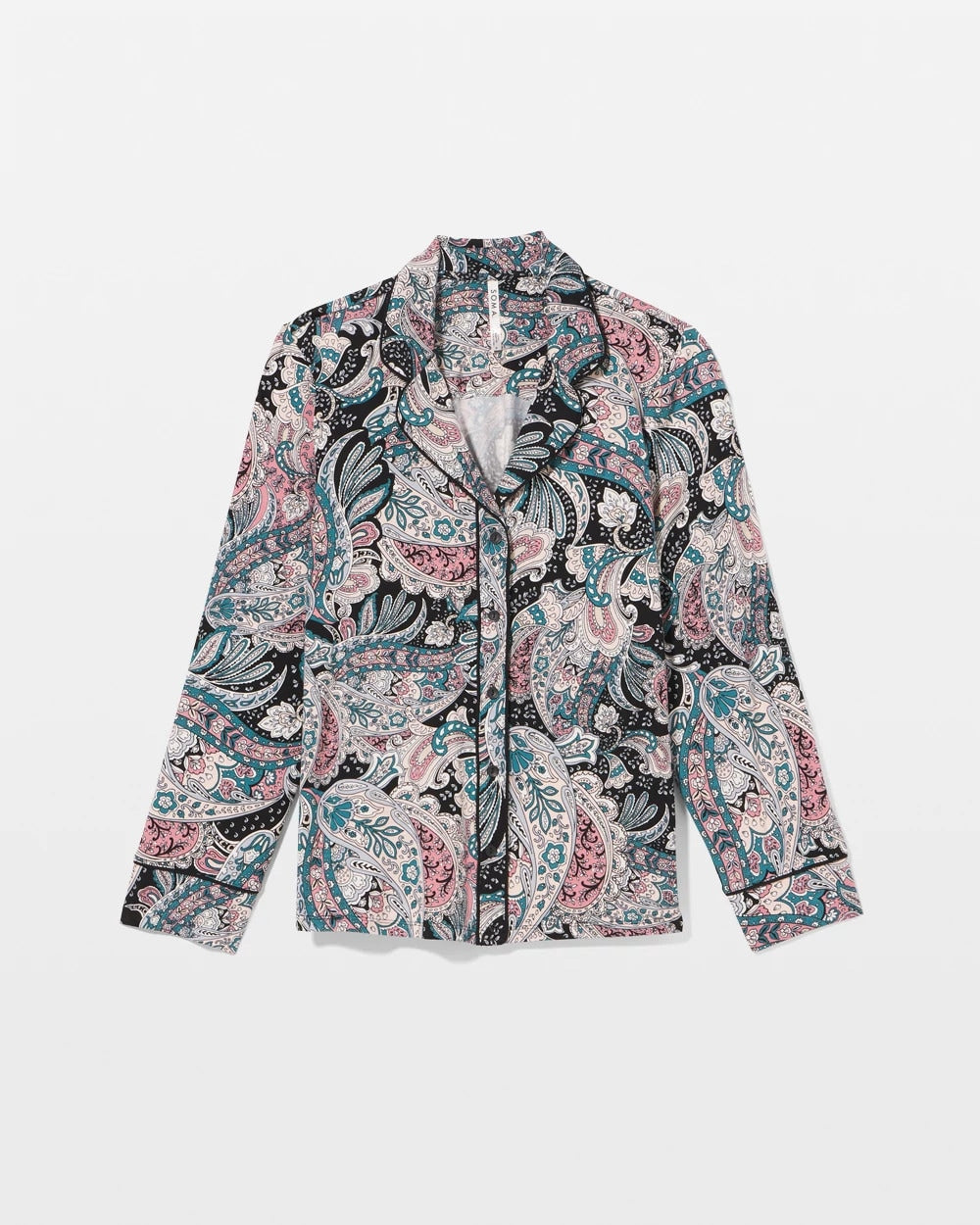 Soma / Cool Nights Long Sleeve Notch Collar with Piped Placket Pajama Top REGAL PAISLEY BLACK