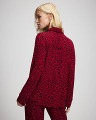 Soma / Cool Nights Long Sleeve Notch Collar with Piped Placket Pajama Top FELINE PAINT THE TOWN RED