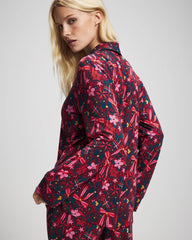 Soma / Cool Nights Long Sleeve Notch Collar with Piped Placket Pajama Top HOLLY JOLLY RED VELVET