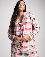Soma / Cool Nights Long Sleeve Notch Collar with Piped Placket Pajama Top TARTAN TEXTILE CHAMP