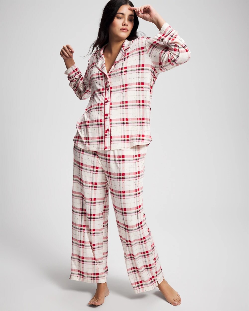 Soma / Cool Nights Long Sleeve Notch Collar with Piped Placket Pajama Top TARTAN TEXTILE CHAMP