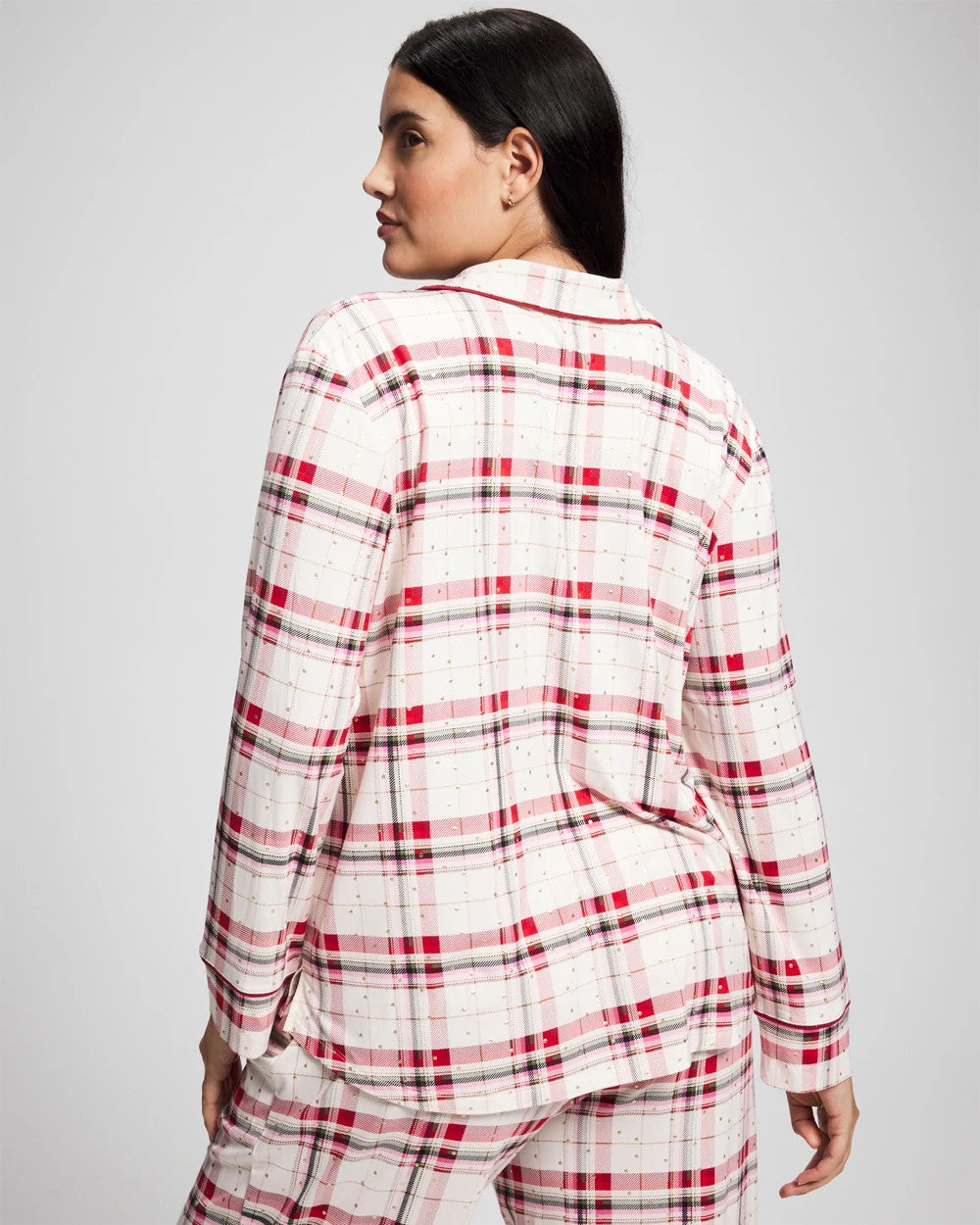 Soma / Cool Nights Long Sleeve Notch Collar with Piped Placket Pajama Top TARTAN TEXTILE CHAMP