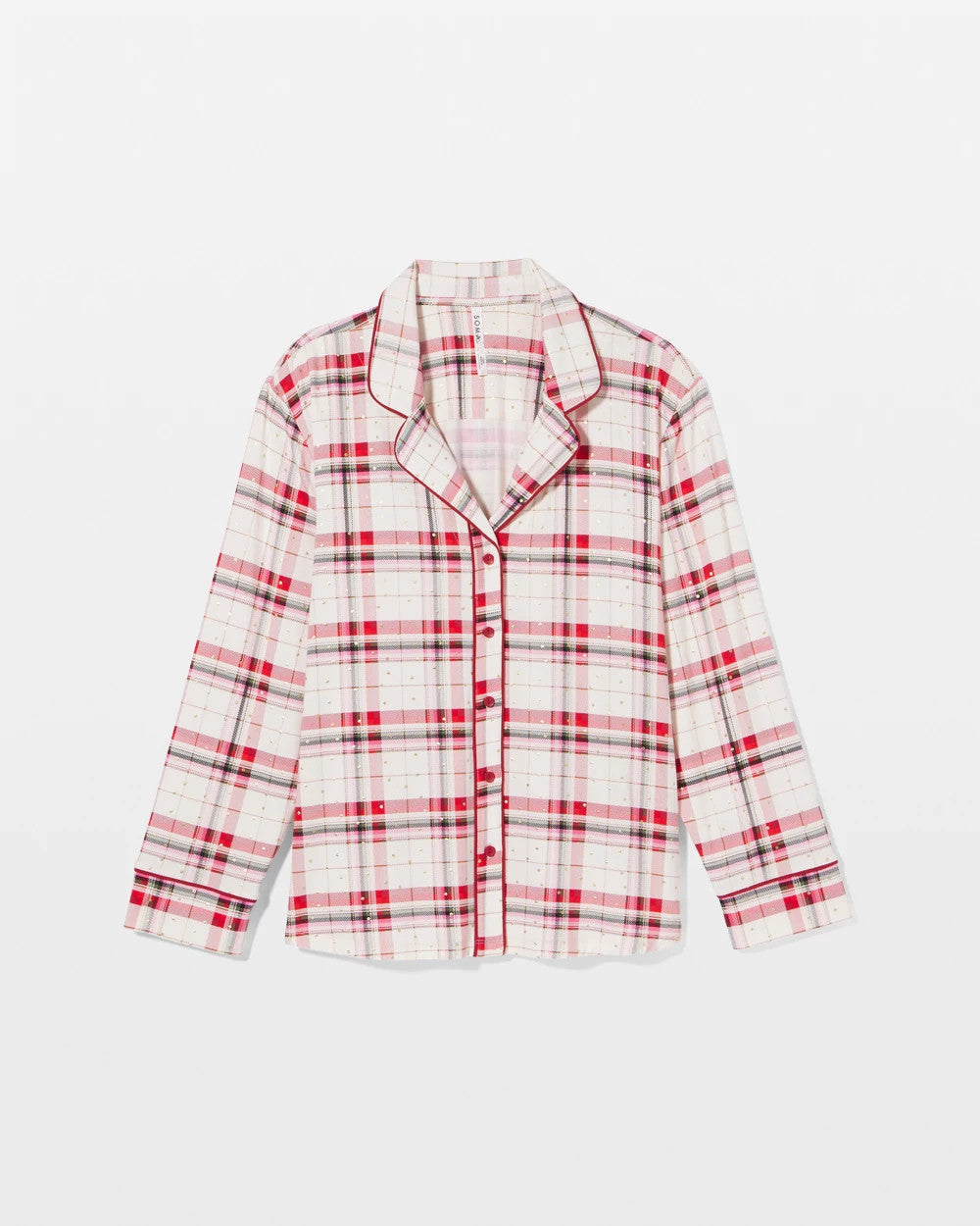 Soma / Cool Nights Long Sleeve Notch Collar with Piped Placket Pajama Top TARTAN TEXTILE CHAMP