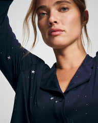 Soma / Cool Nights Long Sleeve Notch Collar with Piped Placket Pajama Top SILVER DEW DROP/NAVY