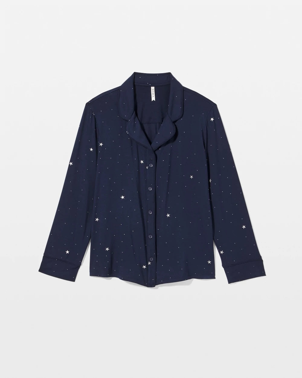 Soma / Cool Nights Long Sleeve Notch Collar with Piped Placket Pajama Top SILVER DEW DROP/NAVY
