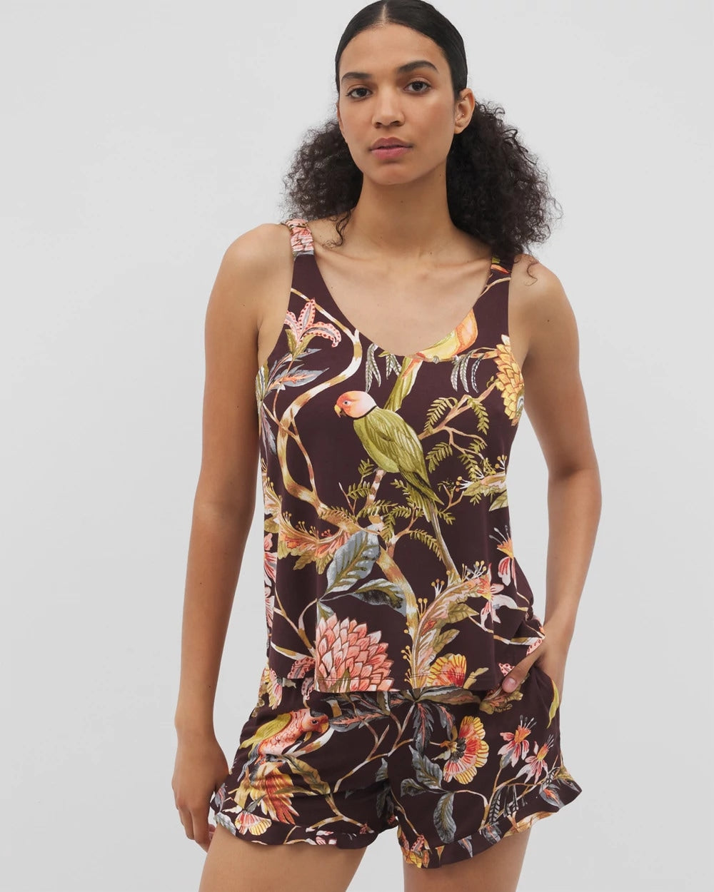 Soma / Shirred Strap Pajama Tank PARROT-DISO PLUME G PLUM