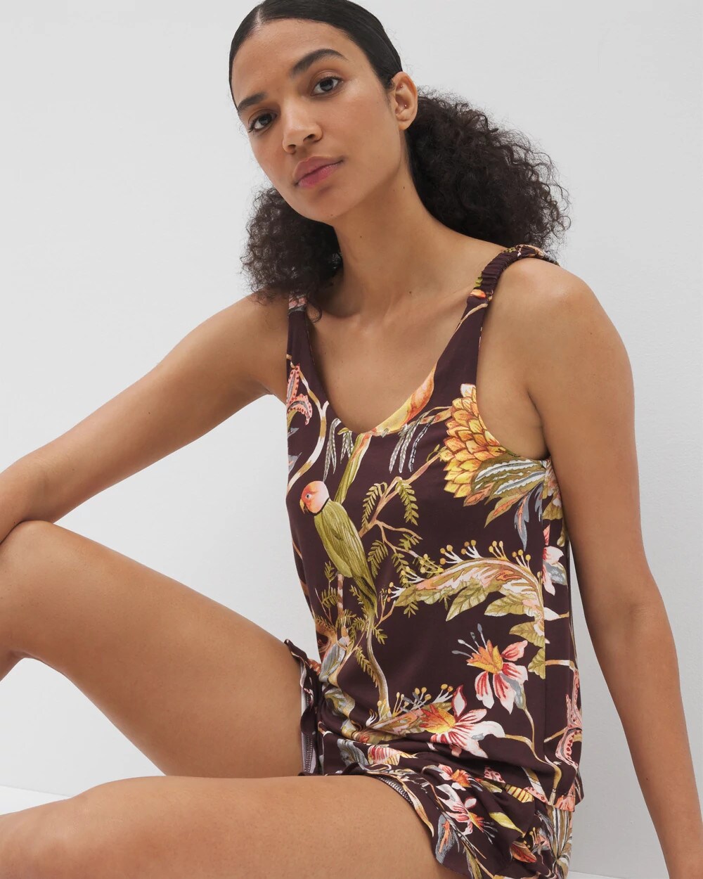 Soma / Shirred Strap Pajama Tank PARROT-DISO PLUME G PLUM