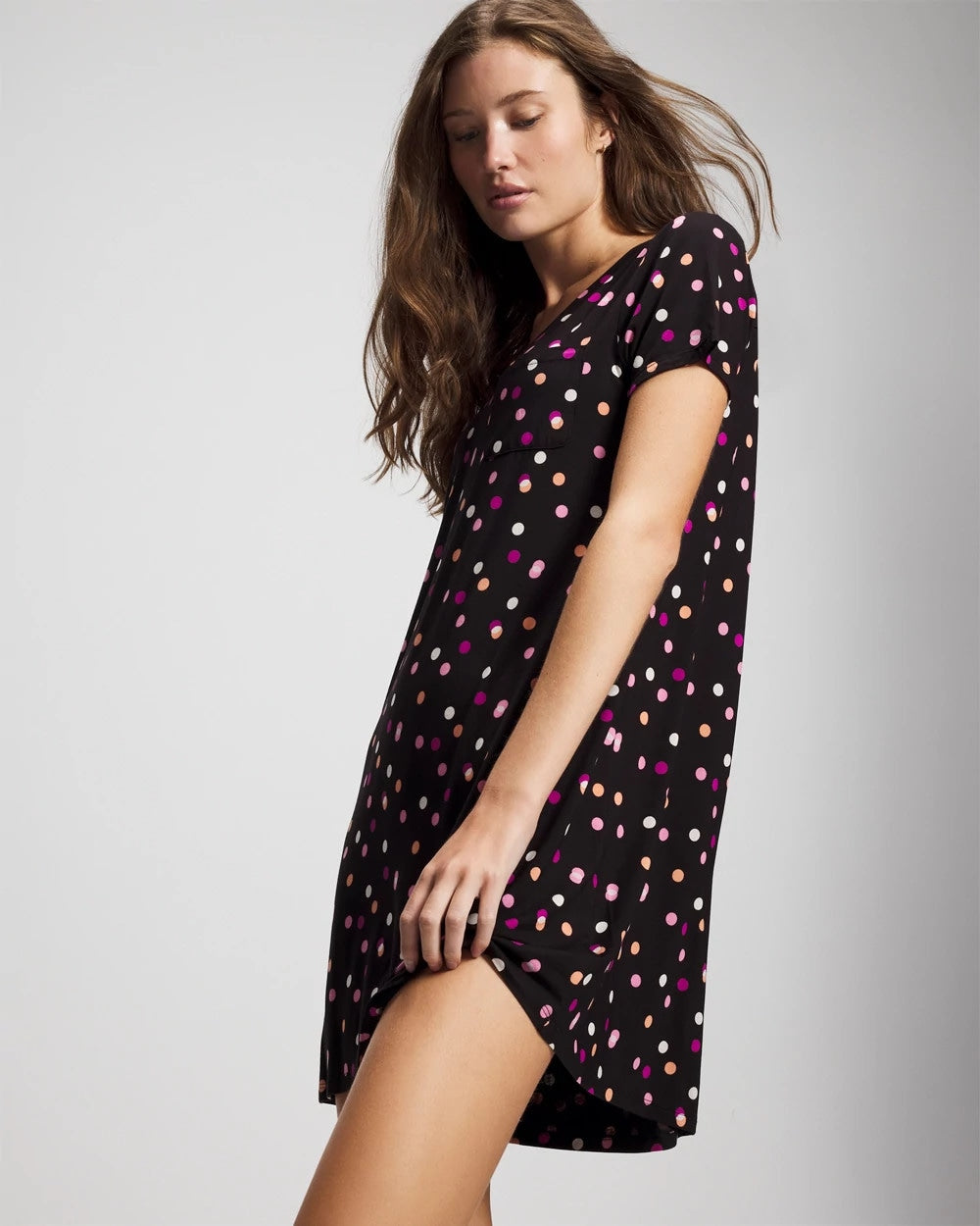 Soma / Short Sleeve Sleepshirt DANCING DOTS BLACK