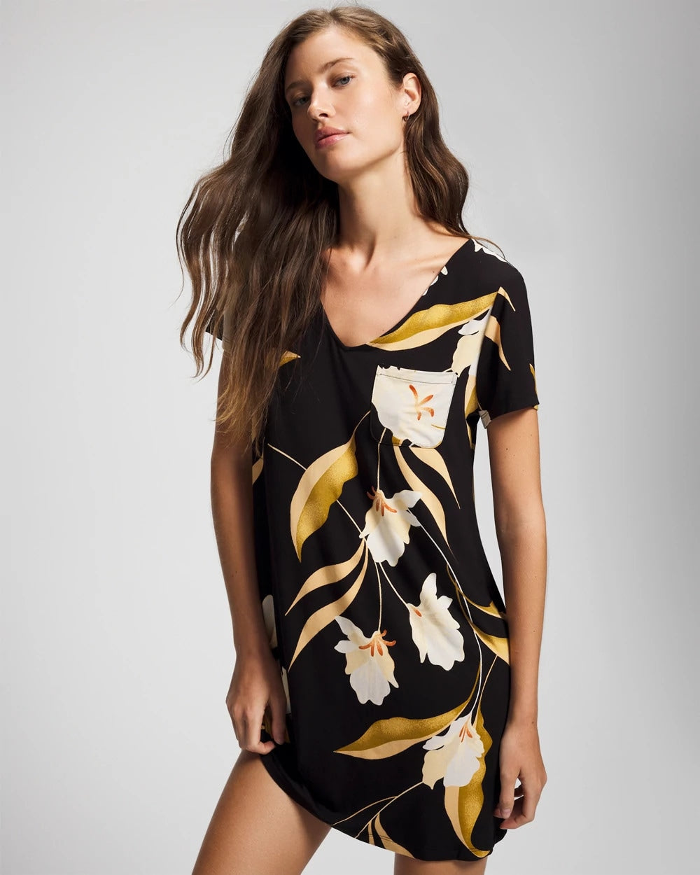 Soma / Short Sleeve Sleepshirt MYSTIC BLOOMS BLACK MID