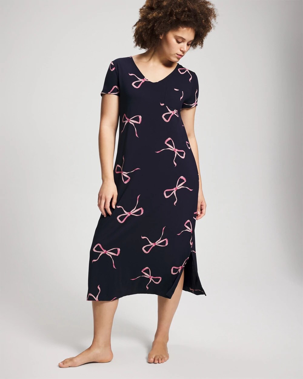 Soma / Short Sleeve Long Sleepshirt BELOVED BOWS GRAND NAVY