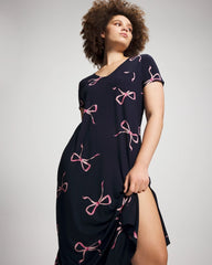 Soma / Short Sleeve Long Sleepshirt BELOVED BOWS GRAND NAVY