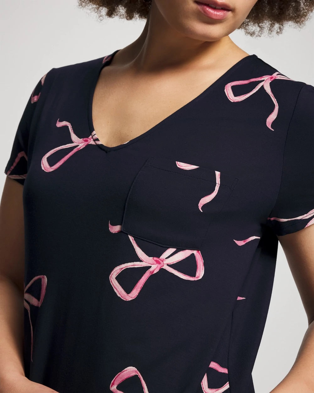 Soma / Short Sleeve Long Sleepshirt BELOVED BOWS GRAND NAVY