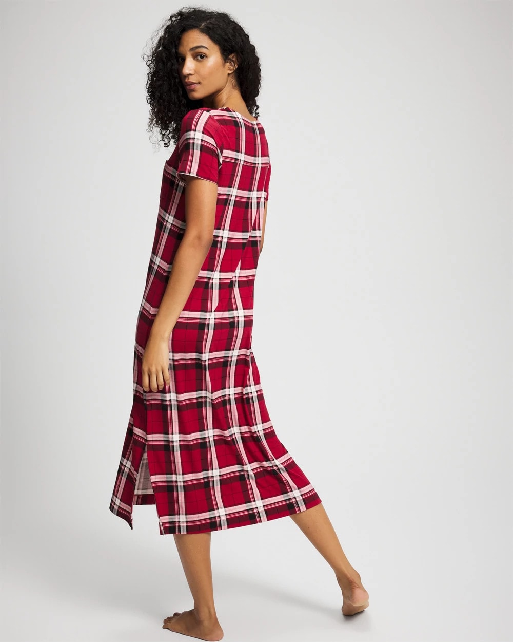 Soma / Short Sleeve Long Sleepshirt PERFECT PLAID RED
