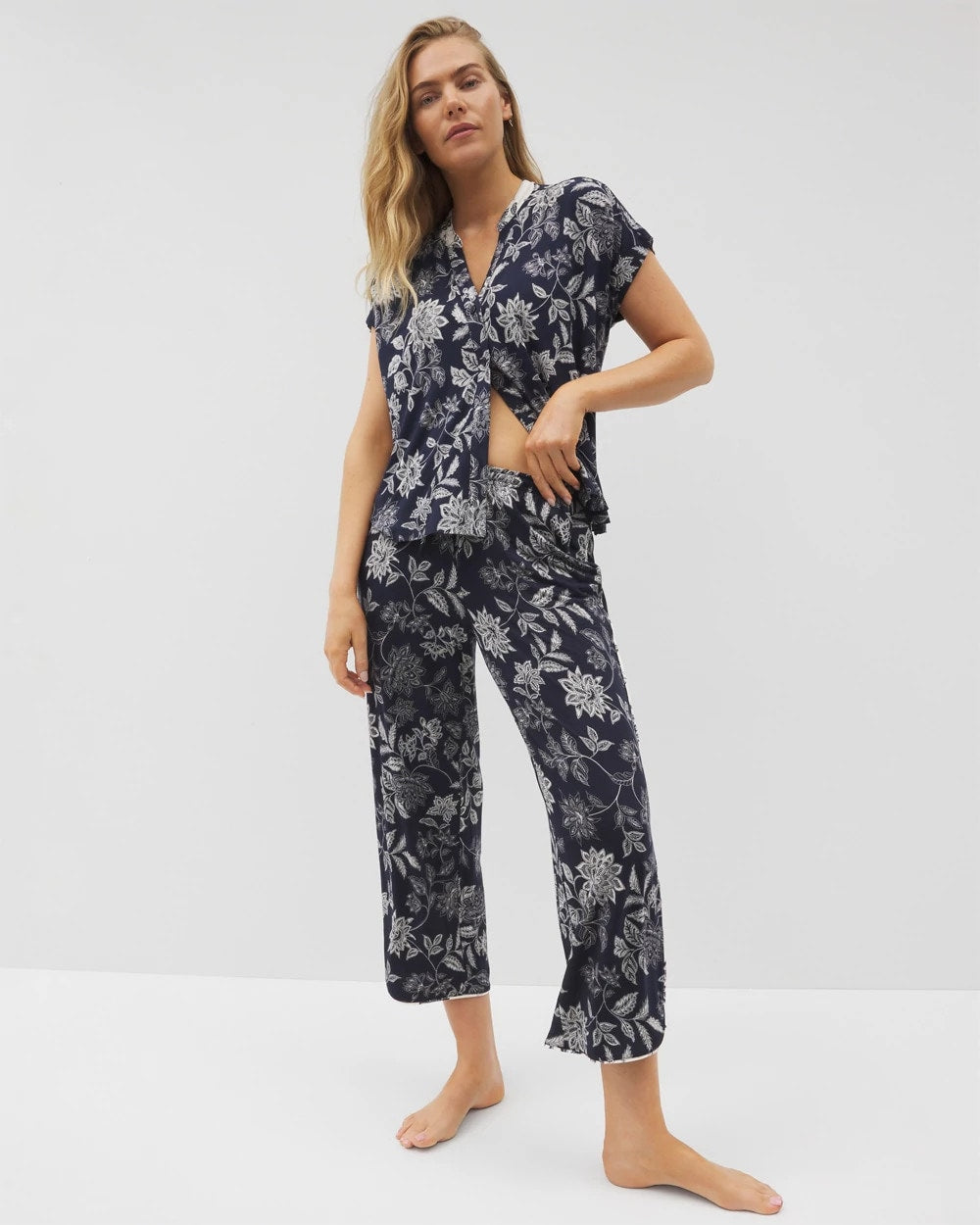 Soma / Piped Crop Pajama Pants MEANDERING GARDEN NAVY