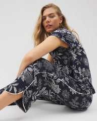 Soma / Piped Crop Pajama Pants MEANDERING GARDEN NAVY