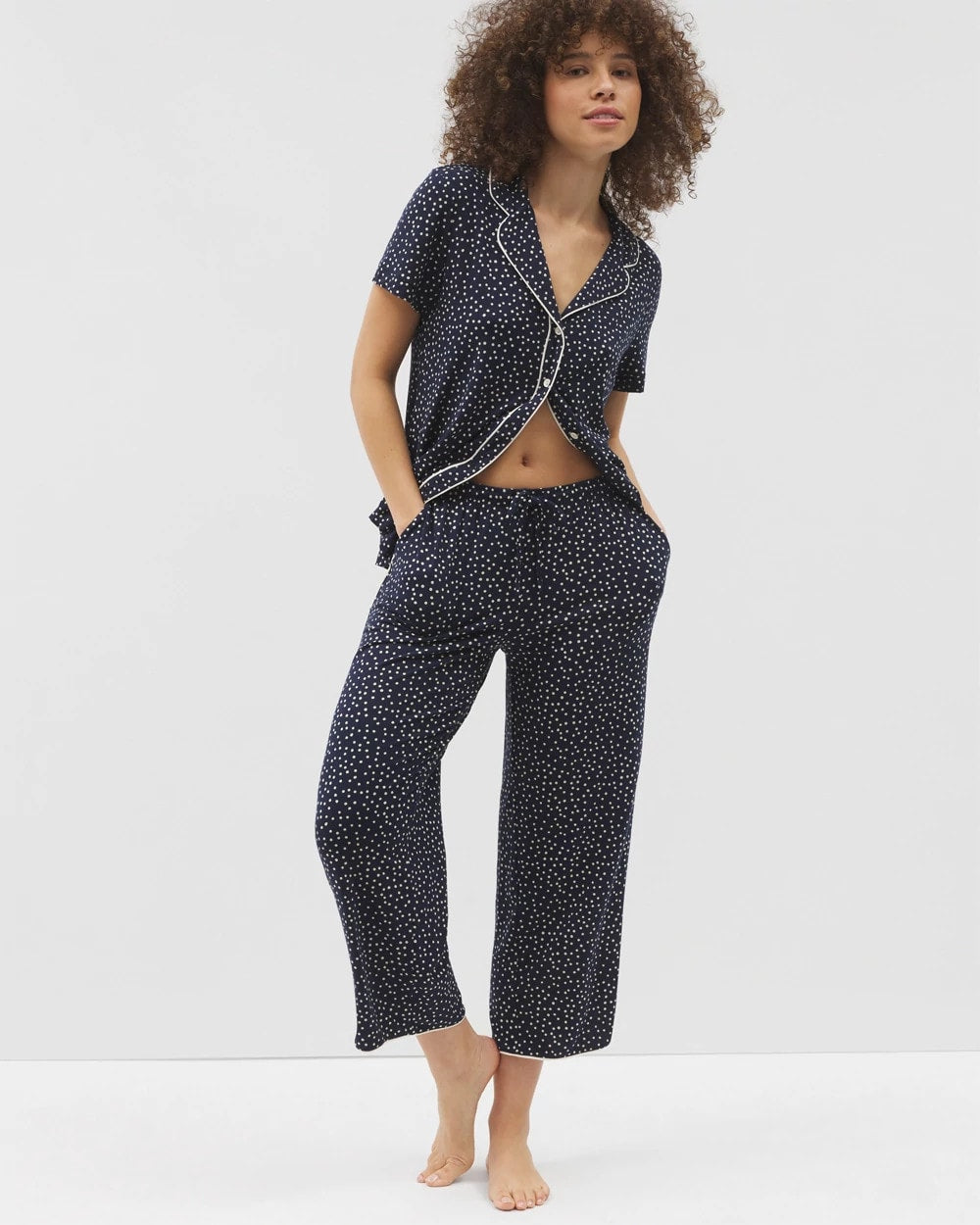 Soma / Piped Crop Pajama Pants DOT OBSESSED NAVY