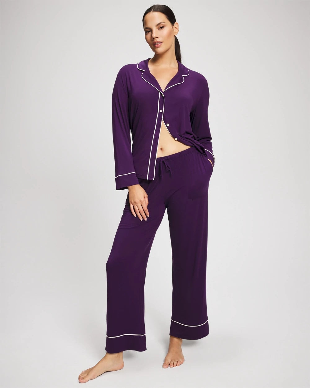 Soma / Solid Piped Pajama Pant BLACKBERRY