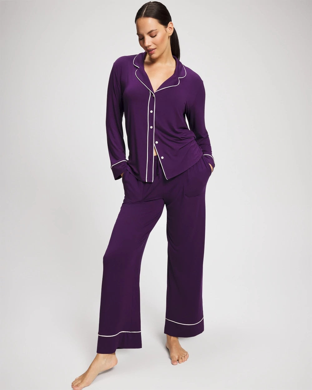 Soma / Solid Piped Pajama Pant BLACKBERRY