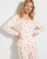 Soma / Long-Sleeve V-Neck Pajama Top FLOATING HEARTS CHAMPAGNE