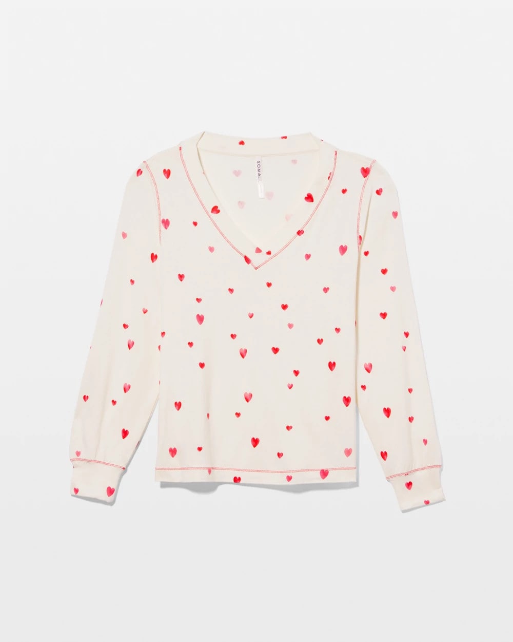Soma / Long-Sleeve V-Neck Pajama Top FLOATING HEARTS CHAMPAGNE