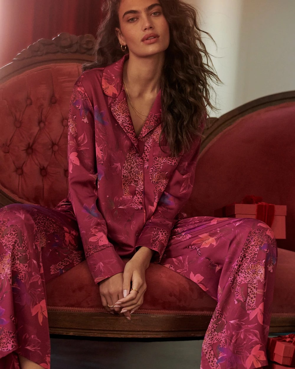 Soma / Long Sleeve Notch Collar Pajama Top WILD WONDERS MAGENTA