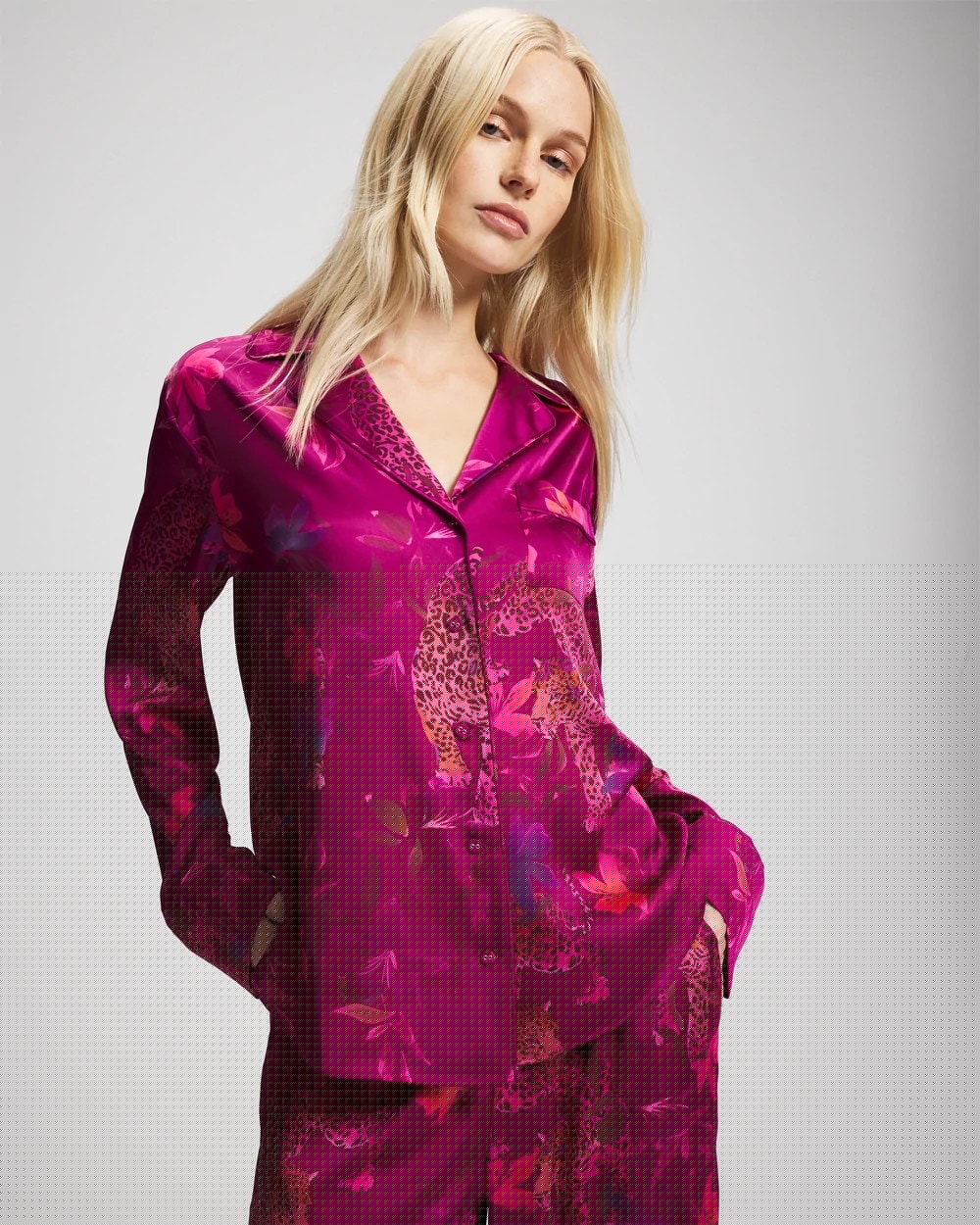 Soma / Long Sleeve Notch Collar Pajama Top WILD WONDERS MAGENTA