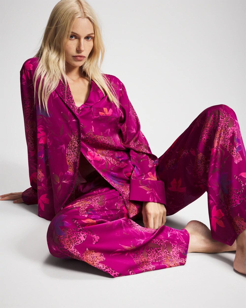 Soma / Long Sleeve Notch Collar Pajama Top WILD WONDERS MAGENTA