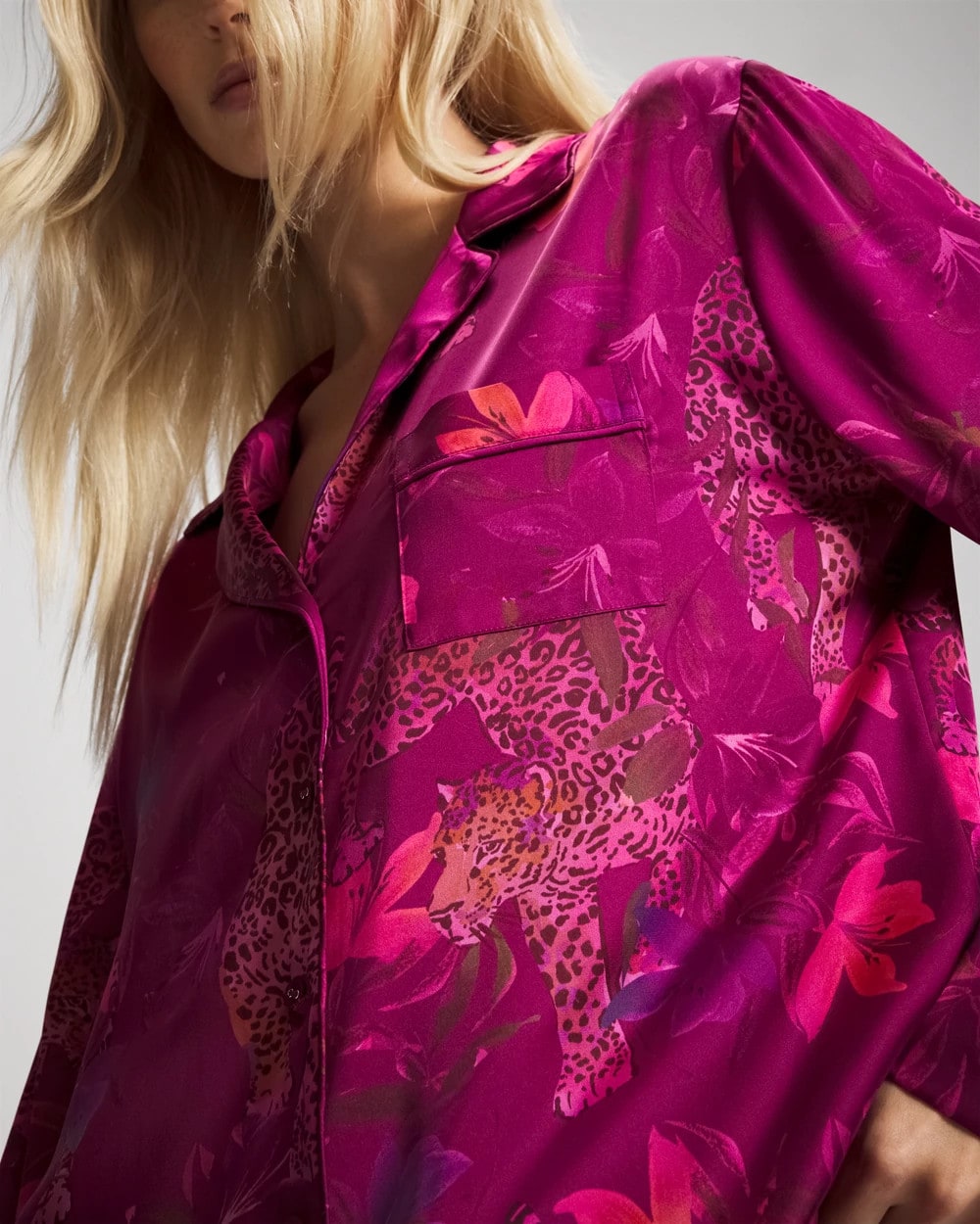 Soma / Long Sleeve Notch Collar Pajama Top WILD WONDERS MAGENTA