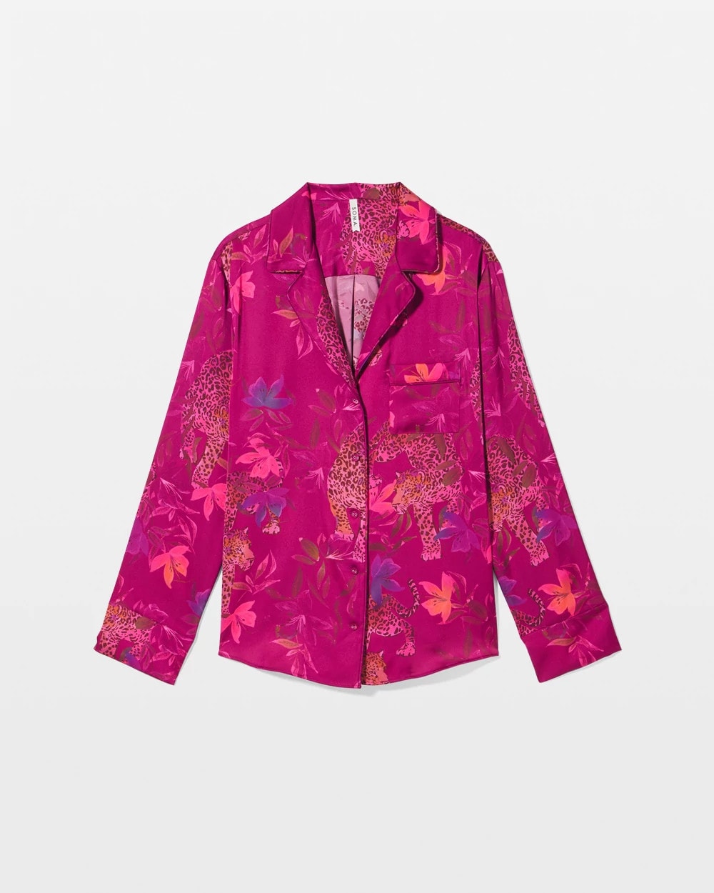 Soma / Long Sleeve Notch Collar Pajama Top WILD WONDERS MAGENTA