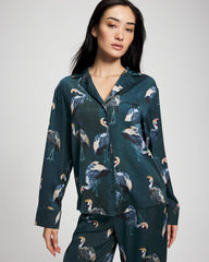 Soma / Long Sleeve Notch Collar Pajama Top MIDNIGHT CRANES BLUE